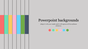 Slide design with a neutral background, colorful vertical bars on the left, title text on the right, and circular color icons.