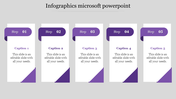 Step by step infographic layout with five rectangular white panels featuring rounded purple headers and angled for captions.