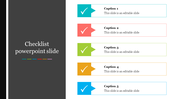 Slide featuring a colorful checklist design with five caption boxes for task management.