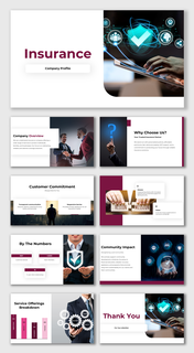 nsurance company profile slides with professional layouts, security-themed visuals, and placeholders for key business.