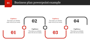 Business themed slide with a black and red arrow loop, two labeled sections, and a growth icon on a white background.