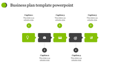 Business plan PPT template with five colored sections, each featuring icons with captions.