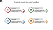 Strategic marketing plan template with four diamond shaped sections for business, target, growth, and budget with captions.