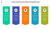 Vertical layout of five colorful banners with icons, representing different aspects of cybersecurity, and space for text.