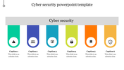 Cybersecurity diagram with six sections, each featuring security icons like a lock, warning, and shield, under a  banner. 