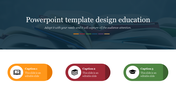 Education PPT slide featuring a background with books and three colored icons a book, stacked books, and a graduation cap.