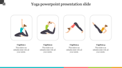 A template featuring four yoga pose illustrations in outlined rectangles, arranged in a row with captions areas below. 