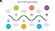 A curved timeline with colorful circles marking the years 2016 to 2021, each with corresponding icons and captions.