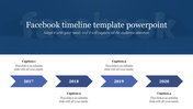 Facebook timeline slide with a horizontal arrow timeline marking 2017 to 2020, with space for captions below each year.