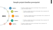 Project timeline PowerPoint template with five phases, each labeled with a specific task or milestone.