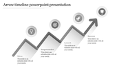 Upward arrow timeline with four stages, each marked by circular icons idea, target, launch, and success, in grayscale design.