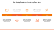 Timeline PPT template with years 2017 to 2021, each marked by orange icons and connected by a horizontal line.