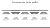 Simple timeline template featuring five evenly spaced years from 2017 to 2021, with editable captions beneath each milestone.