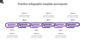 Timeline infographic PowerPoint template with a connected purple chain design, highlighting milestones from 2014 to 2019.