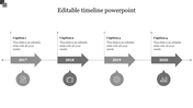 Horizontal timeline with four gray arrows from 2017 to 2020, each connected to a text box and an icon beneath.