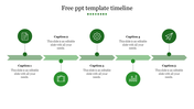 Timeline slide with five green icons representing key milestones and captions for each point in the process.