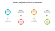 Project timeline with circular markers for 2017-2020, alternating colors, a gray line, and captions placed above and below.