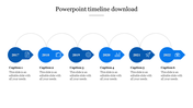 Timeline design in blue circles pired with directional arrows, with years 2017 to 2022, featuring icons and text below.