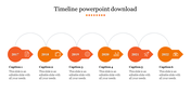 Orange themed timeline template from 2017 to 2022, featuring icons and captions on a white backdrop.
