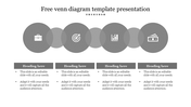 Four circle Venn diagram in grayscale with business icons and matching editable text boxes beneath each circle.