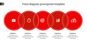 Venn diagram template with five red circular sections containing icons, each with a text placeholder.