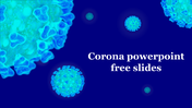 Microscopic illustration of coronavirus particles on a deep blue background with highlighted text.