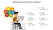 Template with laptop, phone, globe, icons, and editable text areas arranged in a circular technology concept.