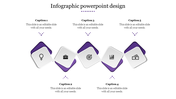 Infographic PowerPoint design slide featuring business icons with a purple shape with captions and placeholder text.