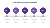 Cool timeline slide featuring purple markers for each year and placeholder text.