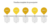 Timeline PowerPoint template with five yellow location markers along a horizontal gray timeline, each labeled 20YY with text.