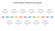 Yearly timeline infographic with months in color coded boxes, linked to alternating caption text areas for descriptions.