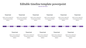 Horizontal timeline with purple bars for each month, from January to November, and text sections above and below.