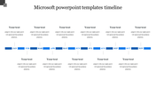 Microsoft timeline PowerPoint template with a 12 month blue layout, featuring text placeholders above and below.