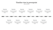 Horizontal timeline slide showing months from January to November, with placeholders for text descriptions each month.