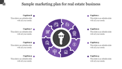 Purple circle with a key icon in the center, surrounded by eight segments with icons and captions on both sides.