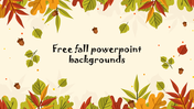 Autumn leaves in red, yellow, and green scattered on a cream background, creating a seasonal and warm visual layout.