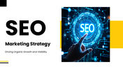 SEO marketing strategy PPT with keyword planning, on-page, technical SEO, analytics, and growth metrics.  Select 78 more word