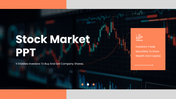 The Stock Market PPT template with multicolor theme, trading charts, data graphs, and financial analysis layouts.