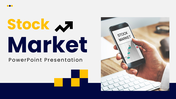 Stock Market PowerPoint slides with blue yellow theme, trading charts, stock graphs, and financial analysis layouts.