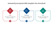 Three column layout featuring red, blue, and green diamond-shaped icons with corresponding text boxes below.
