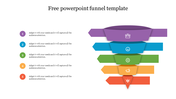 Layered funnel design with five colorful sections, featuring icons and numbered steps on the left.