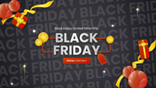 Black Friday presentation slides featuring festive discounts, promotional offers, sales trends, insights, and visuals.