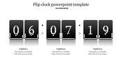 Digital flip clock-style display showing time,  with three placeholders text areas.