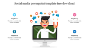 Illustration of a man giving a live presentation on a computer with social media reactions floating around him.
