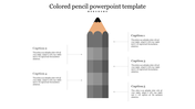Creative PowerPoint template featuring a segmented grey colored pencil design with five captions on a white backdrop.