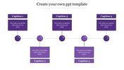 Create your own PowerPoint template design with five purple boxes connected by a horizontal line and circular nodes.