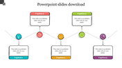 Flowchart with five colorful caption boxes in teal, red, yellow, green, and purple, connected by curved lines.