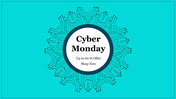 Blue circuit board pattern forming a radial design around a central white circle with Cyber Monday offer text inside.