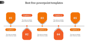 Orange themed slide showing five numbered pentagon shapes, each linked to captions, forming a sequential layout.