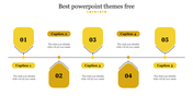 Modern timeline PowerPoint template with five yellow milestone markers and captions on a white backdrop.